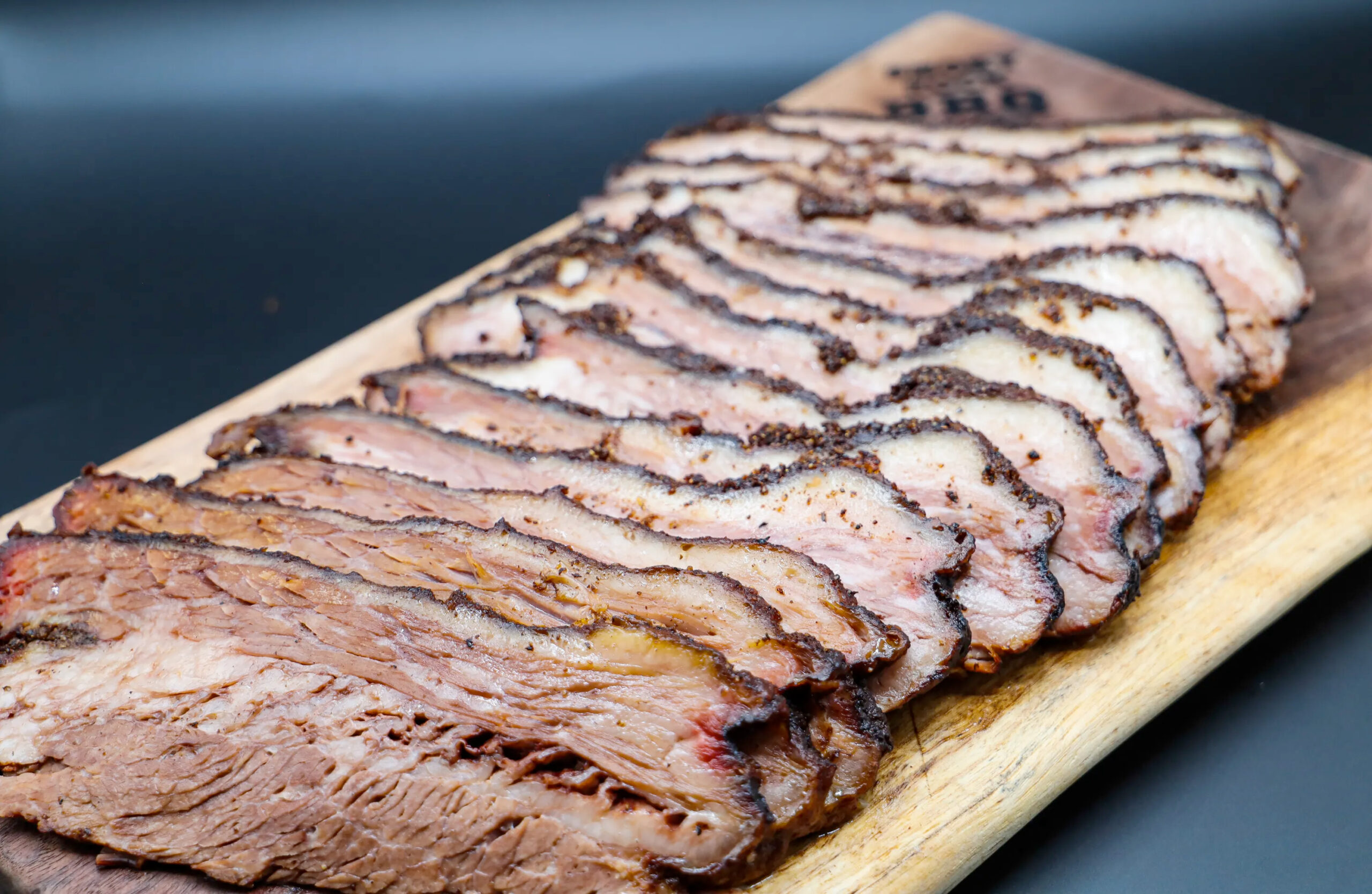 Smoked brisket hand-carved at Smoky Rock BBQ