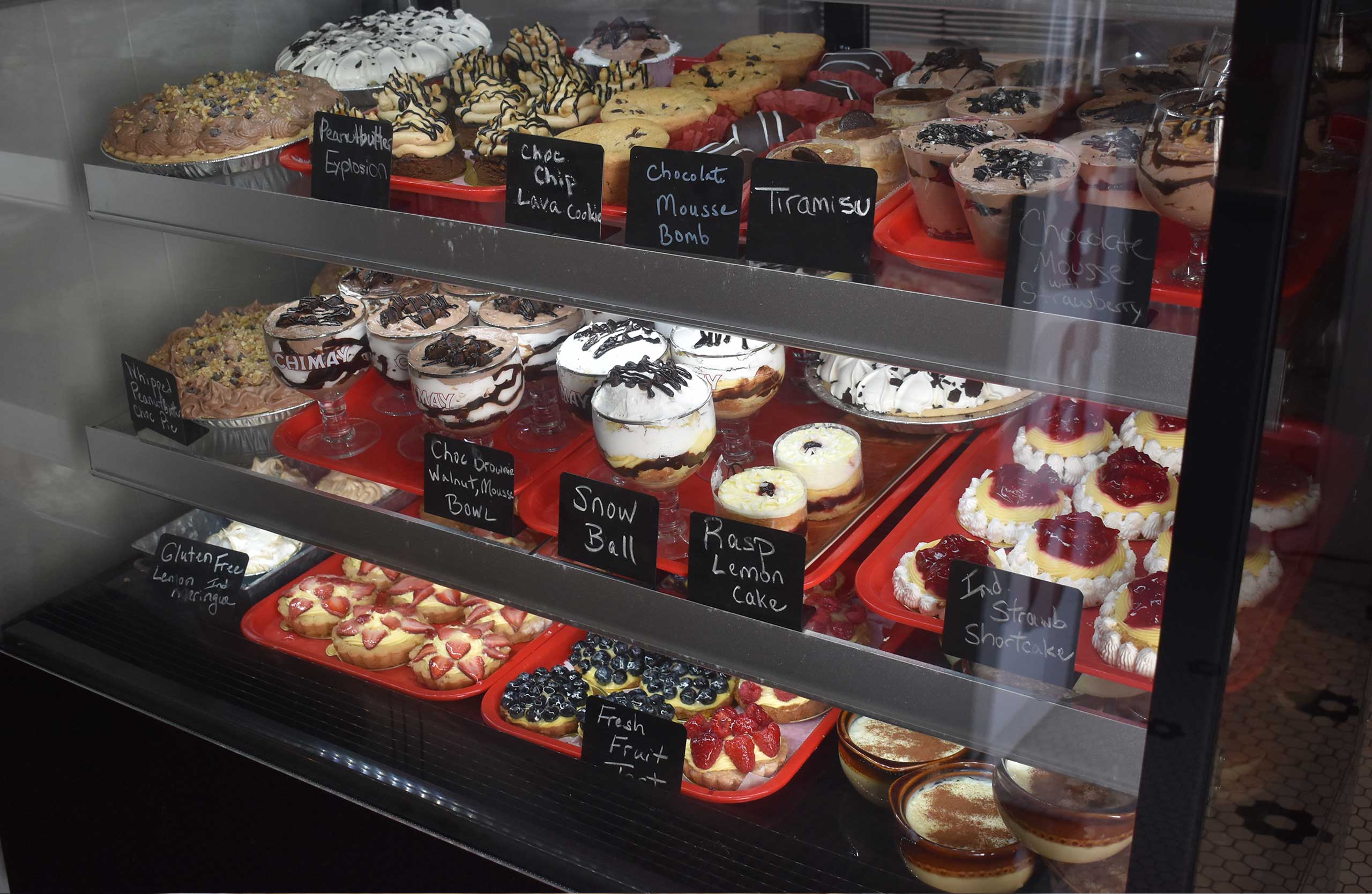 Dessert case display from Smoky Rock Bakery